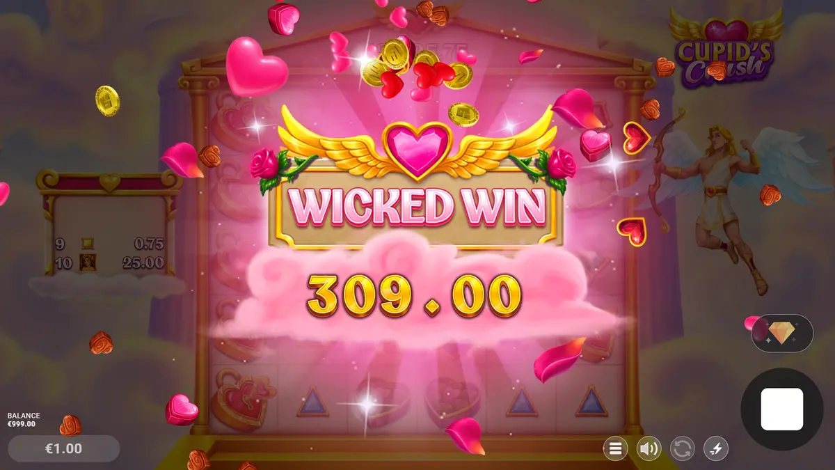 Cupid's Crush Wicked Win — the big-win burst screen