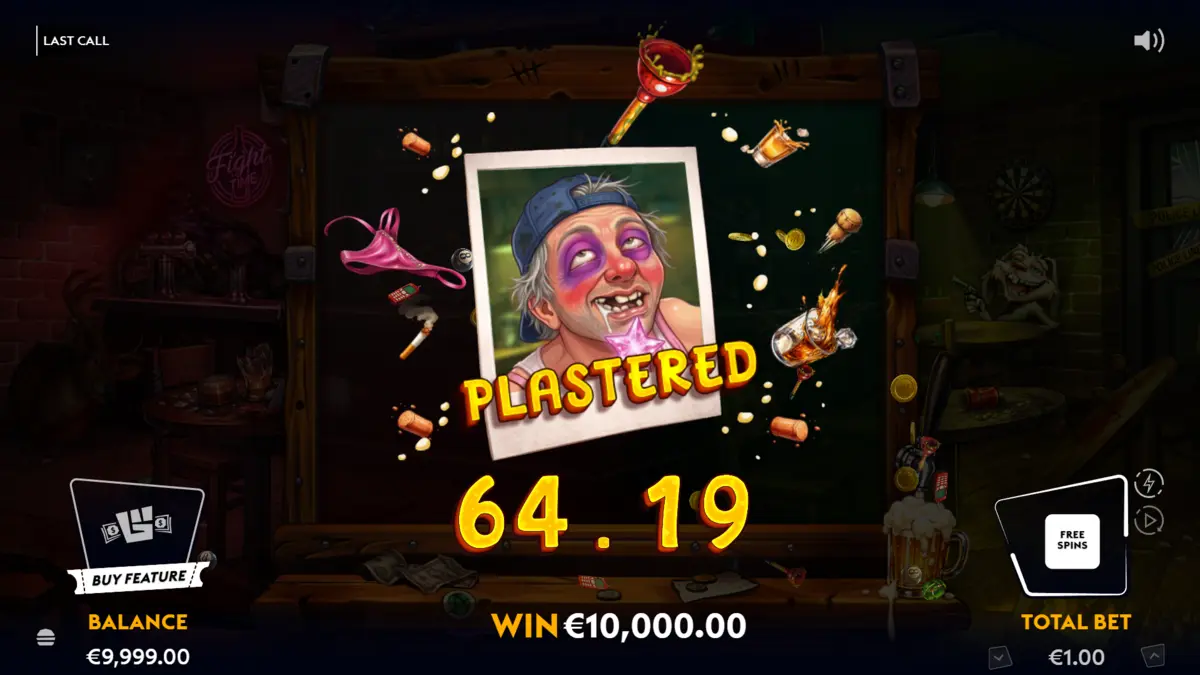 Last Call Plastered tier — entry-level free spins on the expanded 4×6 grid